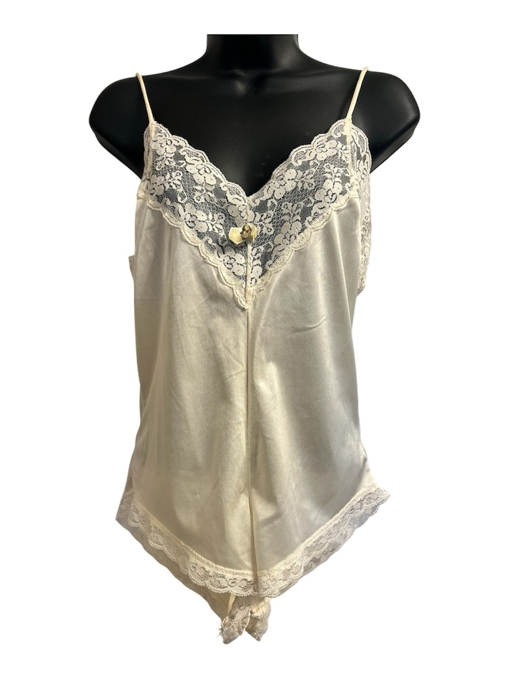 Vintage Ashley Taylor Ivory Satin Lace Camisole Romper Sz M